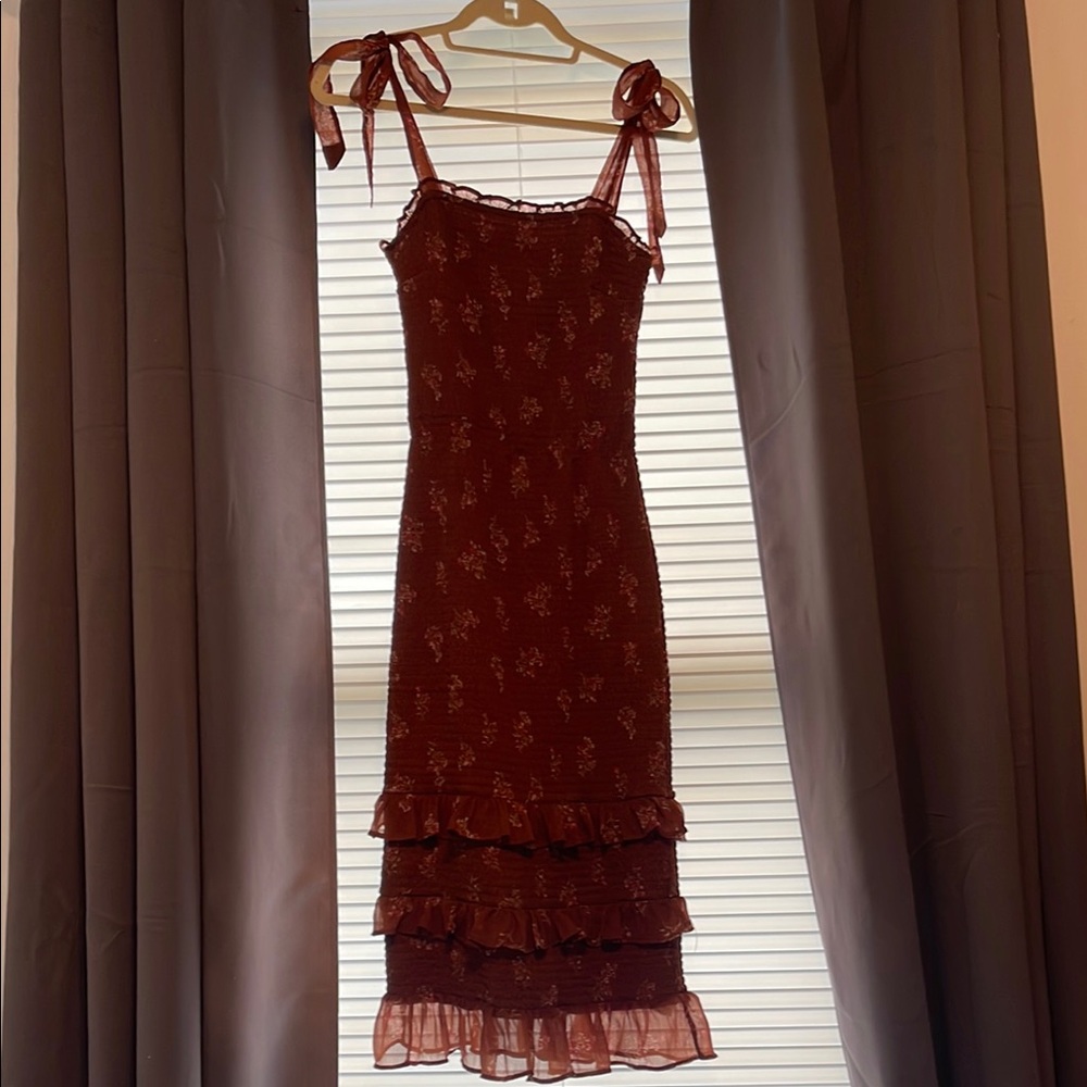 Abercrombie & Fitch Red Ruffled Tiered Midi Dress